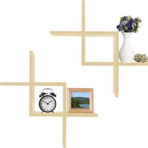 Criss Cross Intersecting Floating Shelf, Easy-To-Assemble Floating - Natural